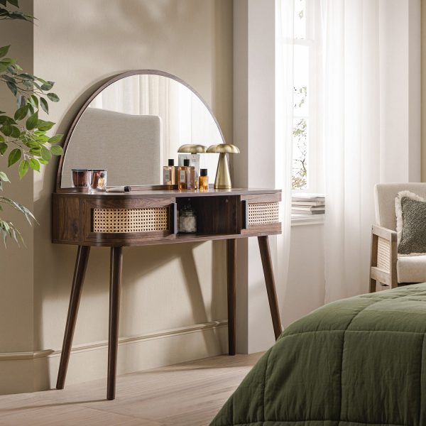 Izzy Curved Rattan Dressing Table, Walnut