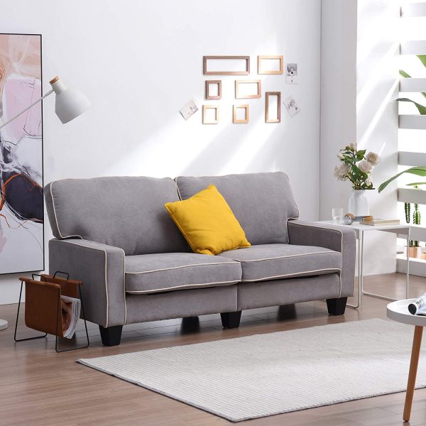 Sherbrook 3 Seater Fabric Sofa with Contrasting Trim in Light Grey Fabric